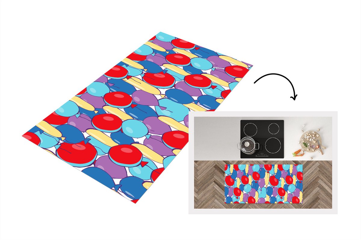 KitchenYeah Keukenloper - Loper keuken - Ballonnen - Patronen - Feest - 120x60 cm - Keukenloper vinyl Multicolor