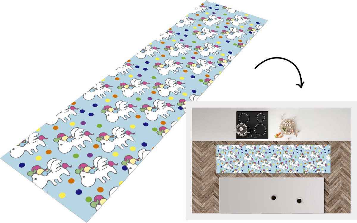 KitchenYeah Keukenloper - Loper keuken - Unicorn - Patronen - Kind - 240x60 cm - Keukenloper vinyl Multicolor