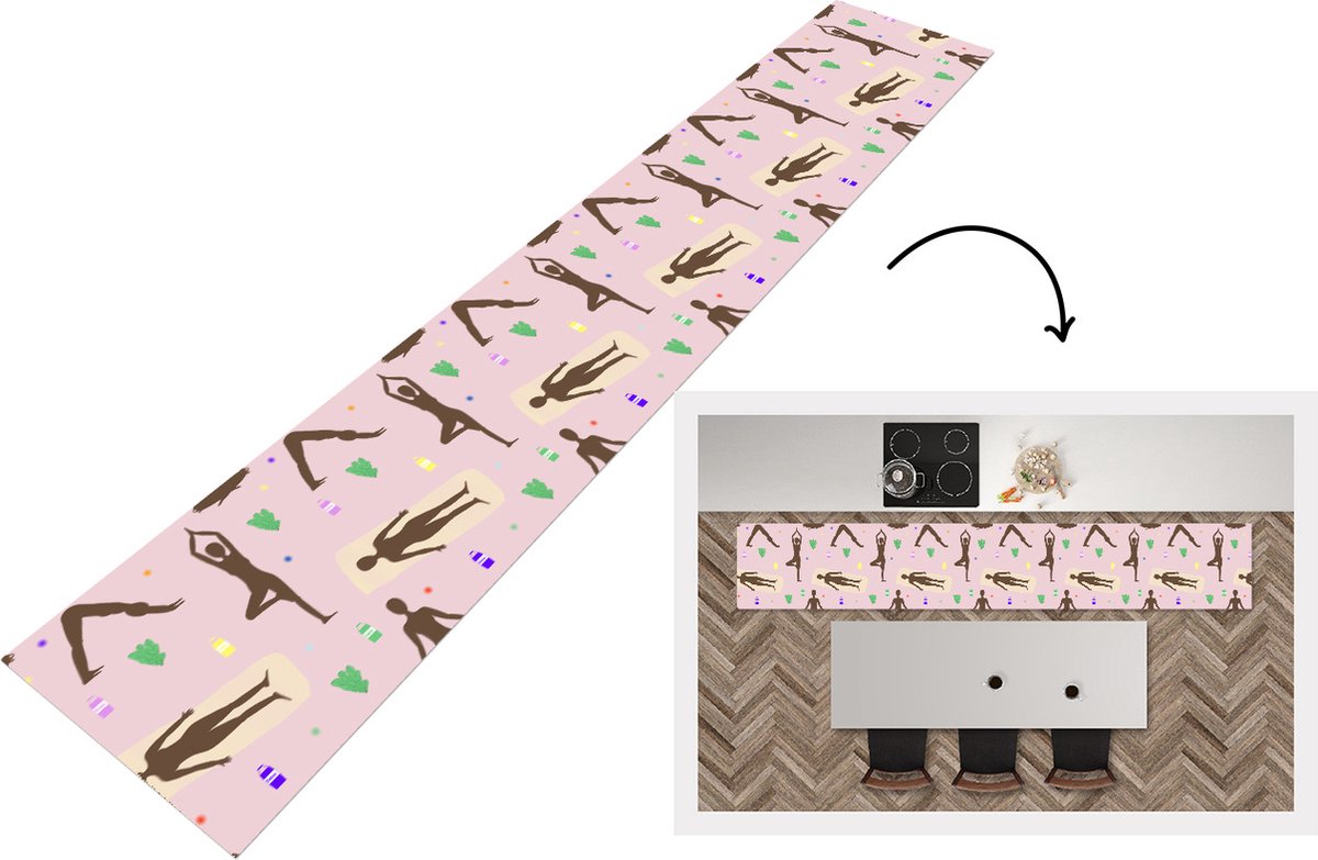 KitchenYeah Keukenloper - Loper keuken - Yoga - Zen - Patronen - 300x50 cm - Keukenloper vinyl Multicolor