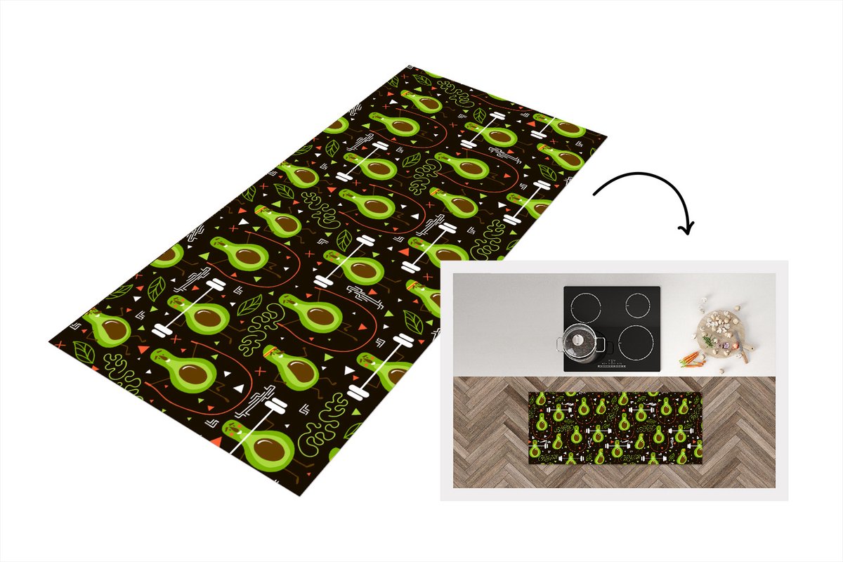 KitchenYeah Keukenloper - Loper keuken - Avocado - Fitness - Patronen - 120x50 cm - Keukenloper vinyl Multicolor