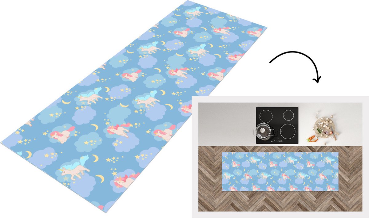 KitchenYeah Keukenloper - Loper keuken - Unicorn - Patronen - Sterrenhemel - 150x50 cm - Keukenloper vinyl Multicolor