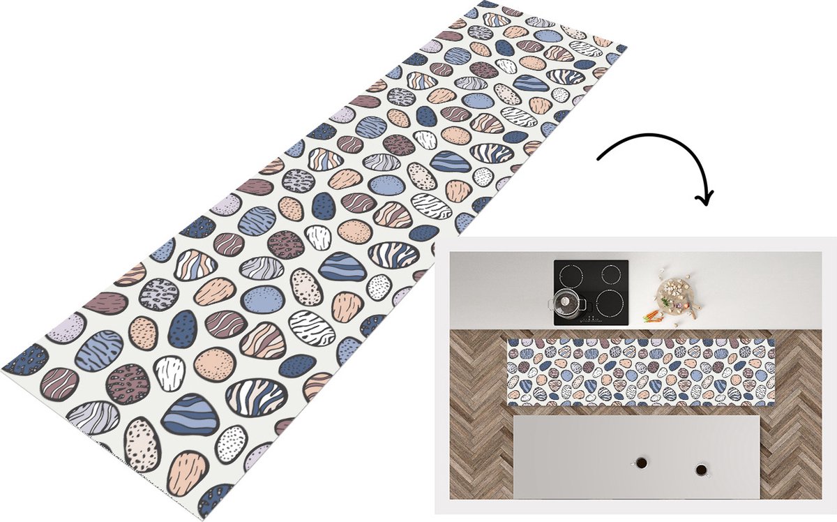 KitchenYeah Keukenloper - Loper keuken - Stenen - Patronen - Zen - 200x50 cm - Keukenloper vinyl Multicolor