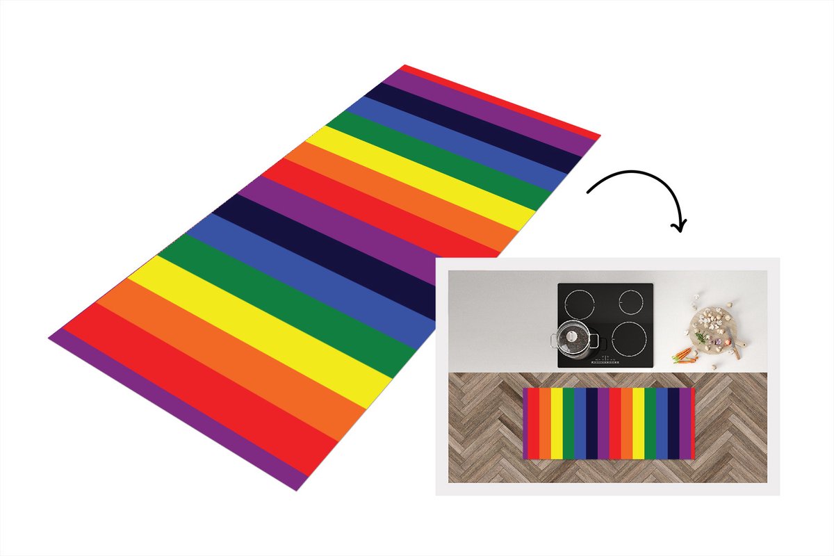 KitchenYeah Keukenloper - Loper keuken - Regenboog - Patronen - Pride - 120x50 cm - Keukenloper vinyl Multicolor