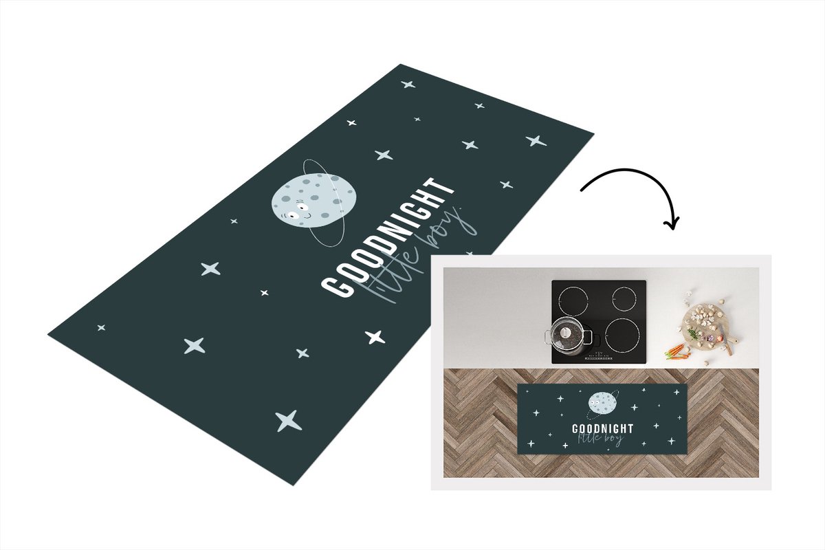 KitchenYeah Keukenloper - Loper keuken - Quotes - Jongens - Good night little boy - Spreuken - 120x50 cm - Keukenloper vinyl Multicolor