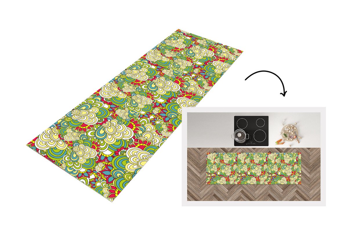 KitchenYeah Keukenloper - Loper keuken - Patronen - Bloemen - Lente - 180x60 cm - Keukenloper vinyl Multicolor