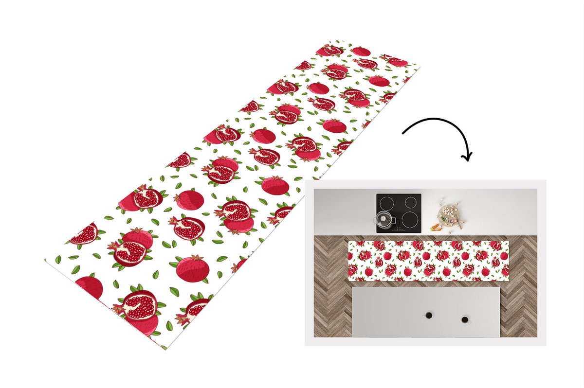 KitchenYeah Keukenloper - Loper keuken - Fruit - Bladeren - Patroon - Granaatappel - 240x60 cm - Keukenloper vinyl Multicolor