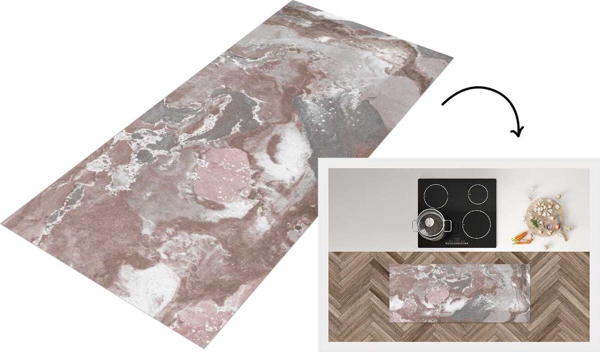 KitchenYeah Keukenloper - Loper keuken - Graniet - Rood - Kristal - 120x50 cm - Keukenloper vinyl Multicolor