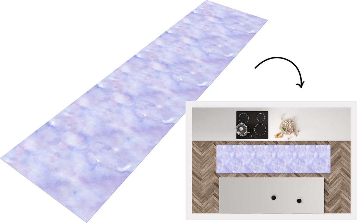 Keukenloper - Loper keuken - Waterverf - Patroon - Paars - 240x60 cm - Keukenloper vinyl