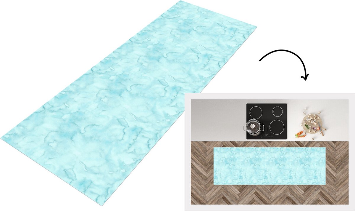 KitchenYeah Keukenloper - Loper keuken - Waterverf - Patronen - Marmer - 180x60 cm - Keukenloper vinyl Multicolor