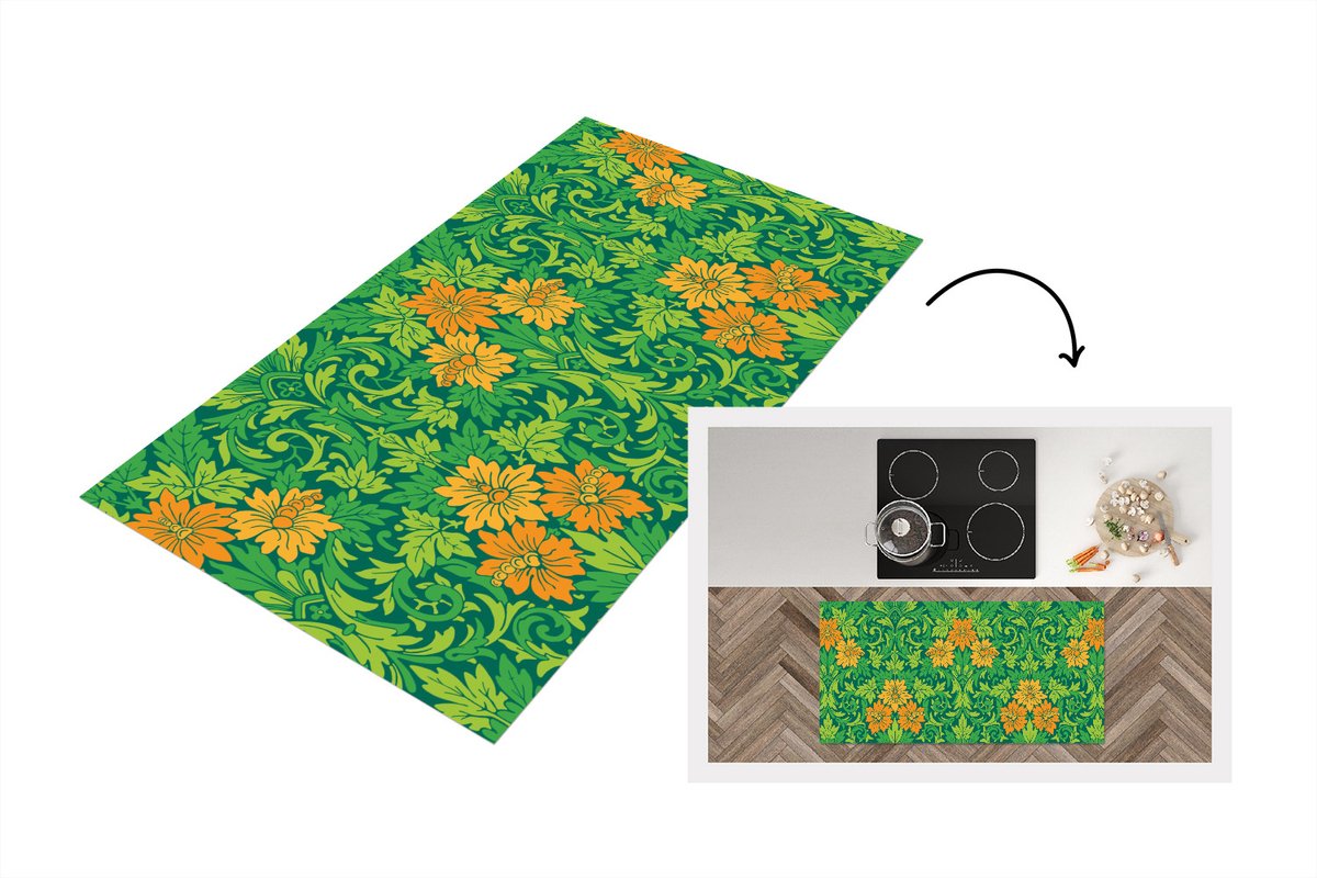 KitchenYeah Keukenloper - Loper keuken - Bladeren - Bloemen - Boho - Hippie - Patronen - 120x60 cm - Keukenloper vinyl Multicolor