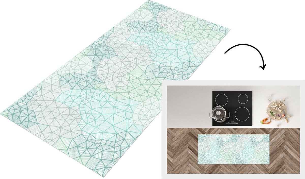 KitchenYeah Keukenloper - Loper keuken - Geometrie - Patroon - Groen - Keukenloper vinyl Multicolor