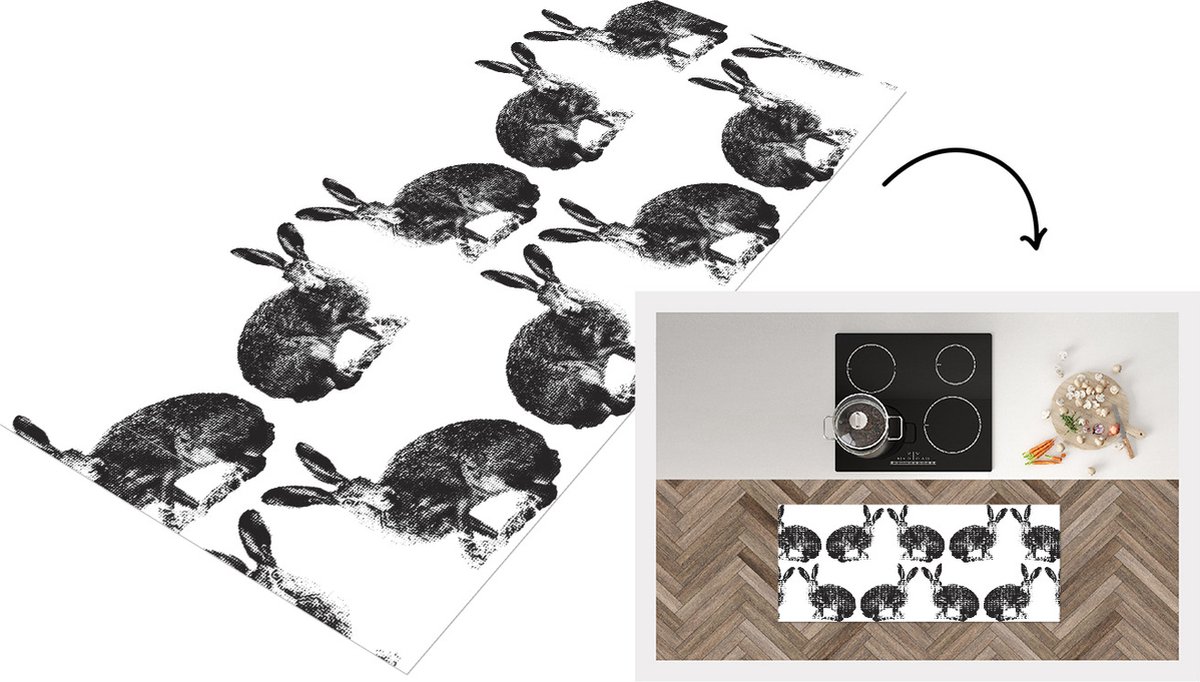 KitchenYeah Keukenloper - Loper keuken - Vintage - Design - Konijn - Dieren - 120x50 cm - Keukenloper vinyl Multicolor