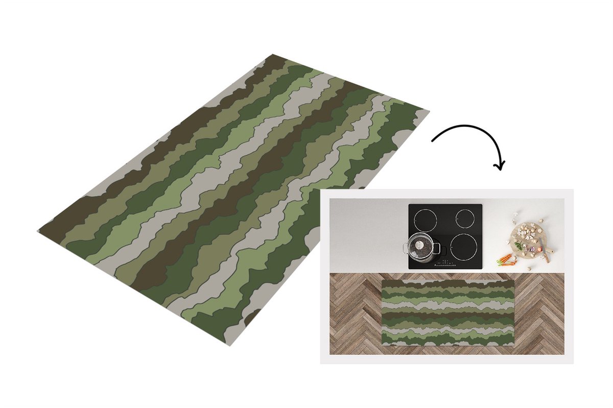 KitchenYeah Keukenloper - Loper keuken - Camouflage - Patronen - Leger - 120x60 cm - Keukenloper vinyl Multicolor