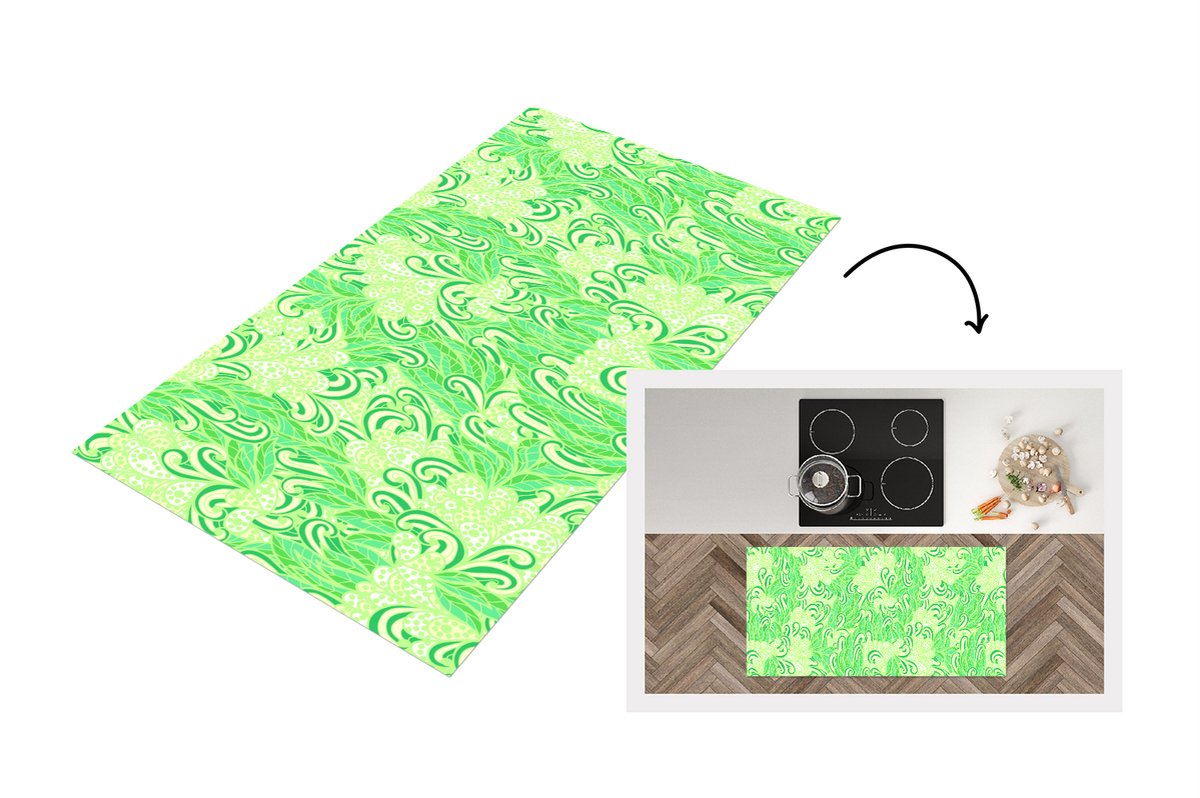 KitchenYeah Keukenloper - Loper keuken - Patronen - Abstract - Bladeren - Groen - 120x60 cm - Keukenloper vinyl Multicolor