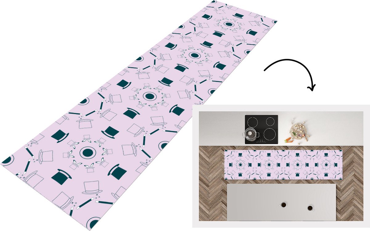 KitchenYeah Keukenloper - Loper keuken - Goochelaar - Patronen - Konijnen - Keukenloper vinyl multicolor, foto 3