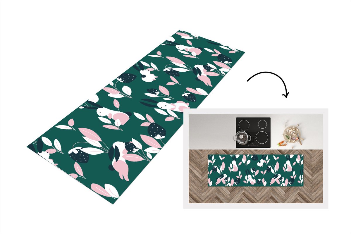 KitchenYeah Keukenloper - Loper keuken - Aardbeien - Patronen - Konijnen - Keukenloper vinyl multicolor, foto 3