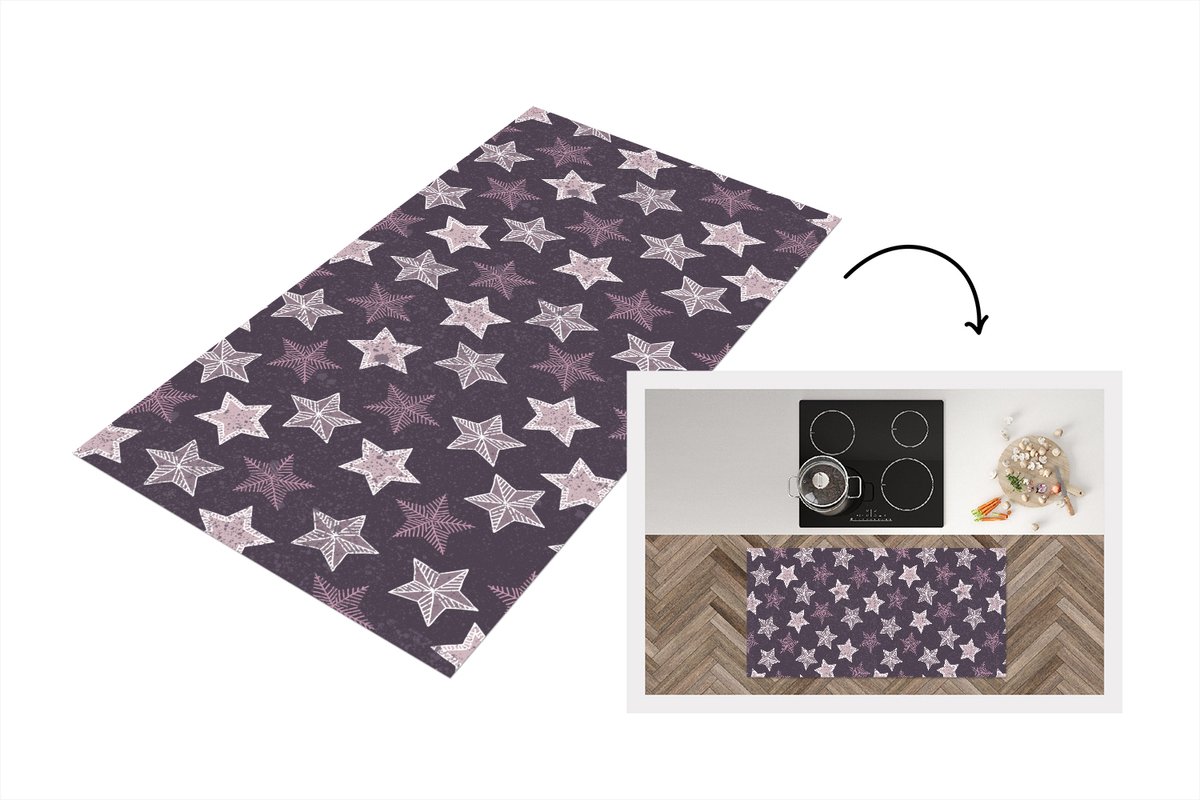 KitchenYeah Keukenloper - Loper keuken - Patronen - Christmas - Sterren - 120x60 cm - Keukenloper vinyl Multicolor