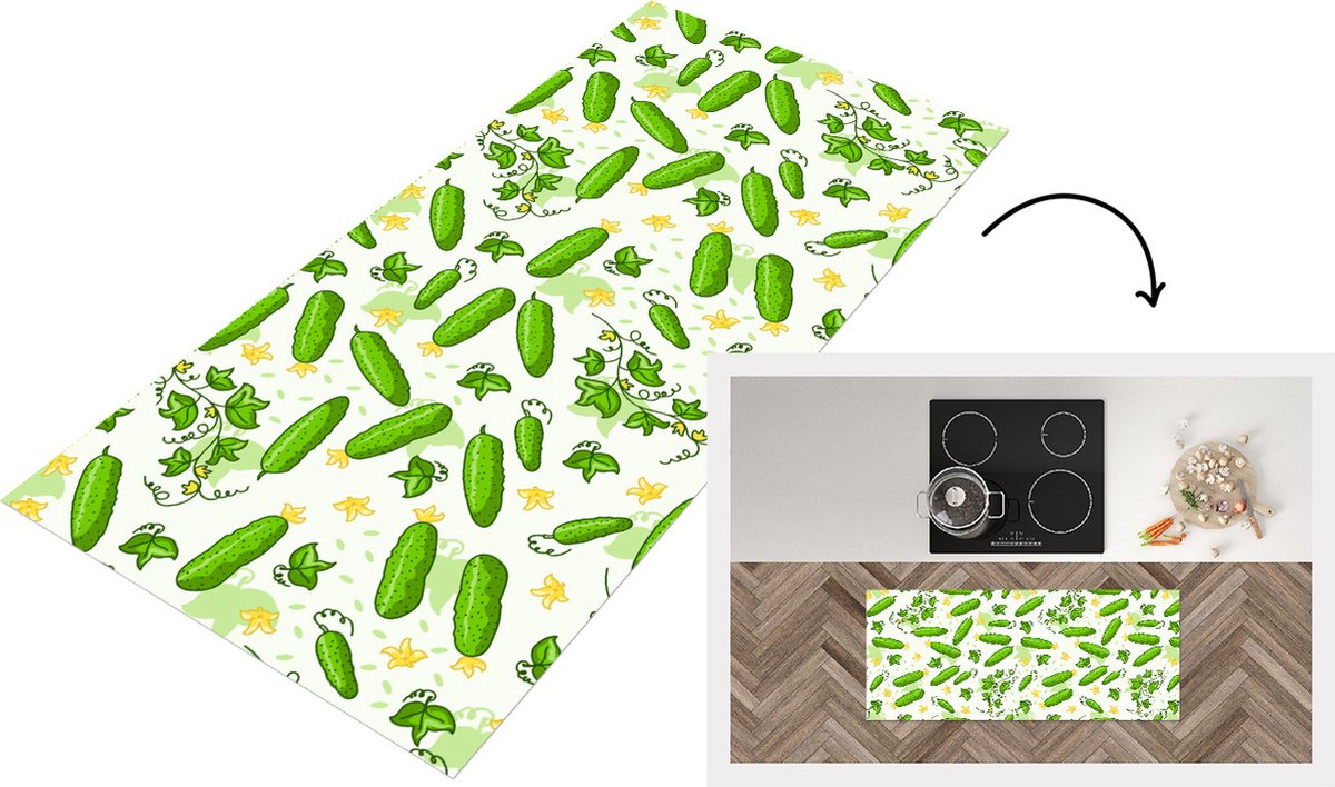 KitchenYeah Keukenloper - Loper keuken - Komkommer - Groente - Patronen - 120x50 cm - Keukenloper vinyl Multicolor