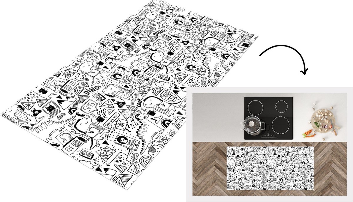 KitchenYeah Keukenloper - Loper keuken - Patronen - Dinosaurus - Telefoon - Keukenloper vinyl multicolor, foto 7