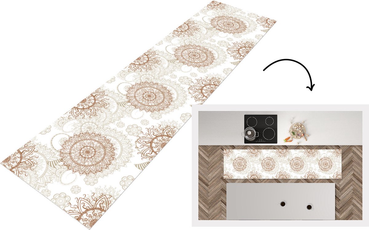 KitchenYeah Keukenloper - Loper keuken - Mandala - Azië - Patronen - Zen - 200x50 cm - Keukenloper vinyl Multicolor