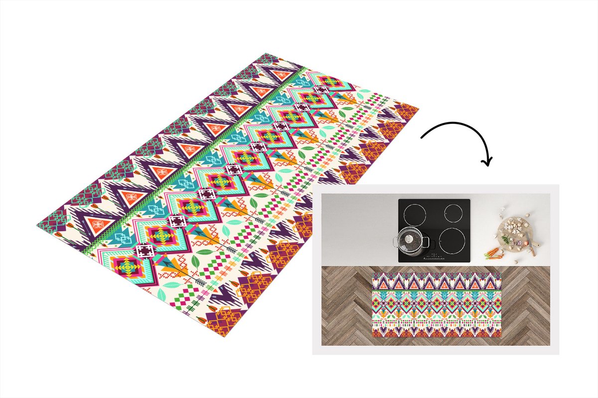 KitchenYeah Keukenloper - Loper keuken - Azteken - Zuid-Amerika - Patronen - 120x60 cm - Keukenloper vinyl Multicolor