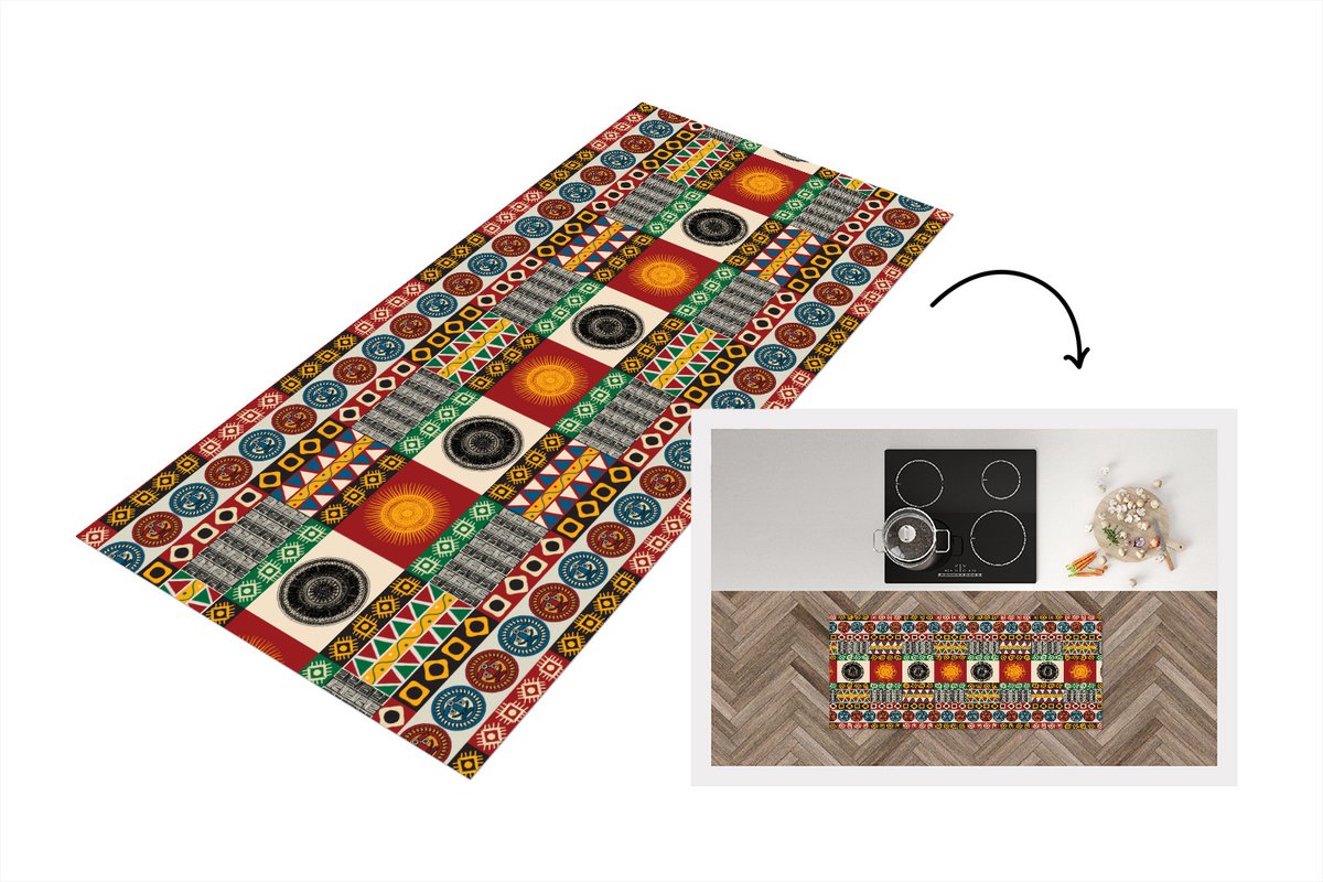 KitchenYeah Keukenloper - Loper keuken - Patronen - Maya - Details - Zuid-Amerika - 120x50 cm - Keukenloper vinyl Multicolor