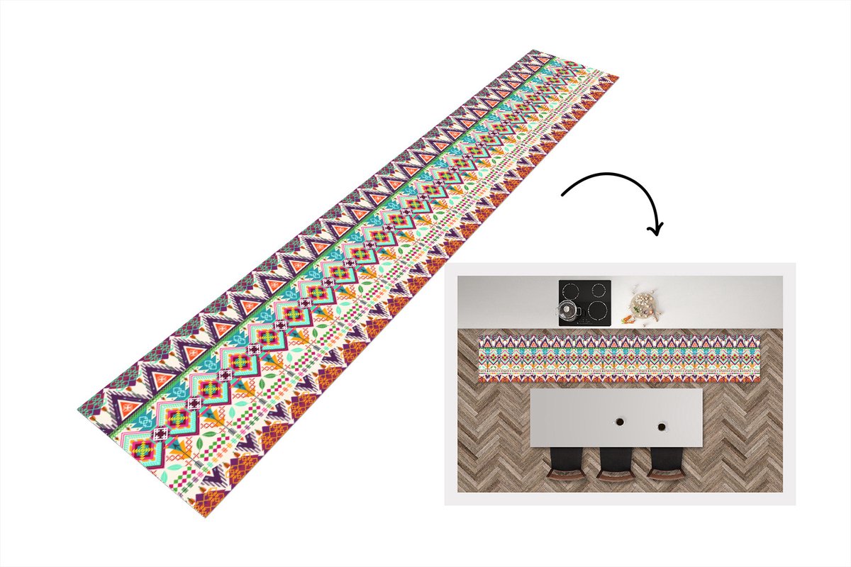 KitchenYeah Keukenloper - Loper keuken - Azteken - Zuid-Amerika - Patronen - 300x50 cm - Keukenloper vinyl Multicolor
