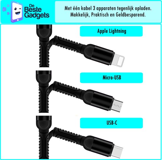 USB Oplaadkabel 3-in-1 met Lightning / USB-C / Micro USB Kleur: Rood