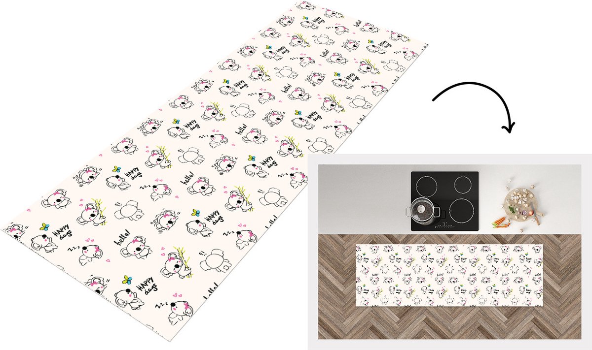 KitchenYeah Keukenloper - Loper keuken - Koala - Dieren - Quote - Patroon - 150x50 cm - Keukenloper vinyl Multicolor