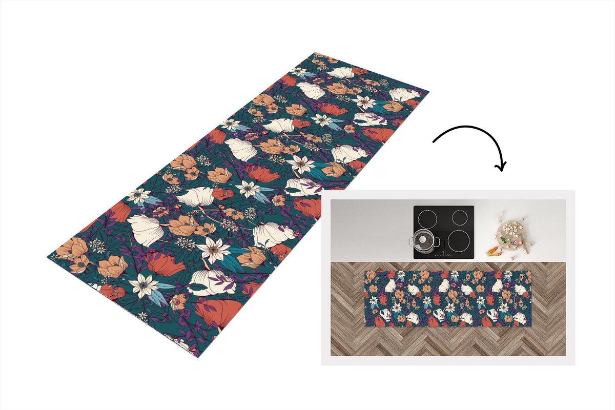 KitchenYeah Keukenloper - Loper keuken - Botanisch - Vintage - Bloemen - Keukenloper vinyl multicolor, foto 4