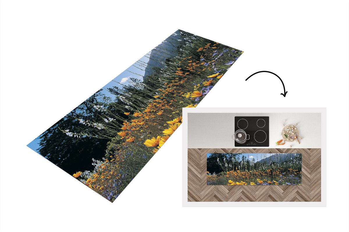 KitchenYeah Keukenloper - Loper keuken - Bloemen - Natuur - Kleur - 150x50 cm - Keukenloper vinyl Multicolor