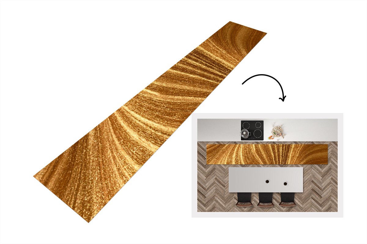 KitchenYeah Keukenloper - Loper keuken - Close-up van gouden verf - 300x50 cm - Keukenloper vinyl Multicolor
