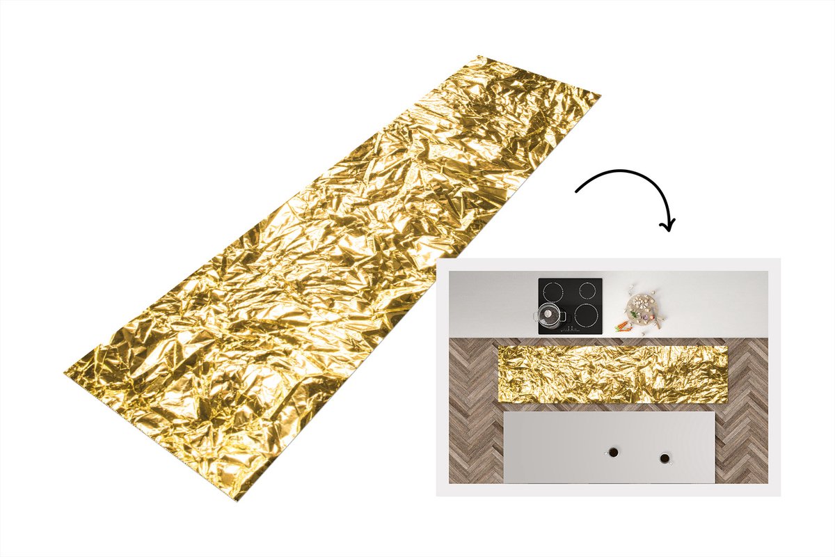 KitchenYeah Keukenloper - Loper keuken - Gouden folie met een gerimpelde textuur - 240x60 cm - Keukenloper vinyl Multicolor