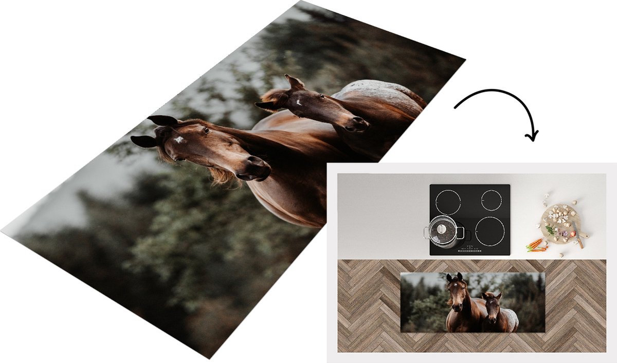KitchenYeah Keukenloper - Loper keuken - Paarden - Bos - Berg - 120x50 cm - Keukenloper vinyl Multicolor