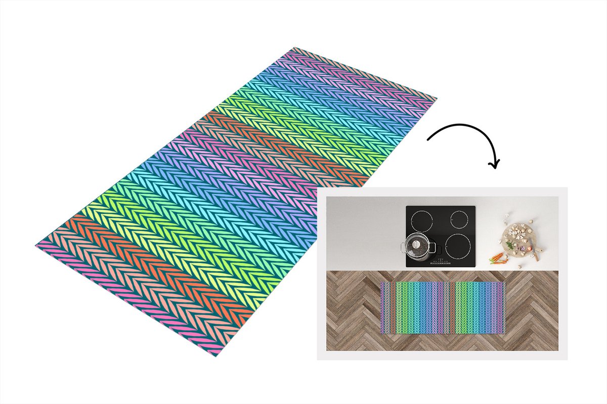 KitchenYeah Keukenloper - Loper keuken - Regenboog - Patroon - Pastel - 120x50 cm - Keukenloper vinyl Multicolor