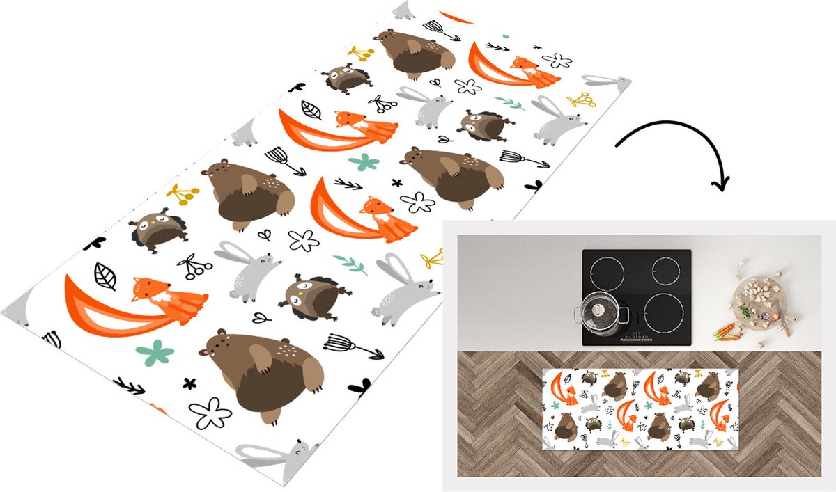 KitchenYeah Keukenloper - Loper keuken - Dieren - Bos - Patroon - 120x50 cm - Keukenloper vinyl Multicolor