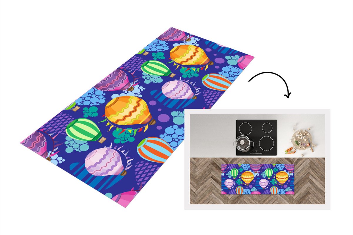 KitchenYeah Keukenloper - Loper keuken - Luchtballon - Regenboog - Patronen - Kinderen - Abstract - 120x50 cm - Keukenloper vinyl Multicolor