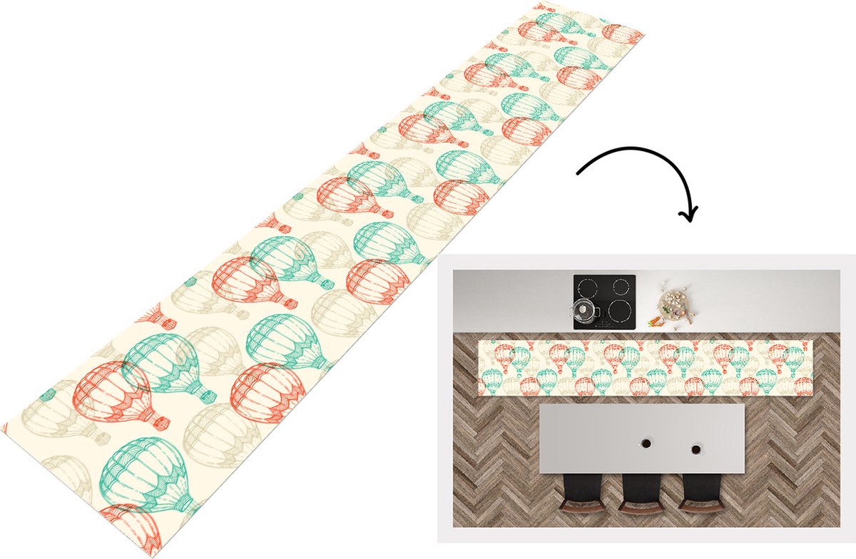 KitchenYeah Keukenloper - Loper keuken - Vintage - Luchtballon - Kind - Design - 300x50 cm - Keukenloper vinyl Multicolor