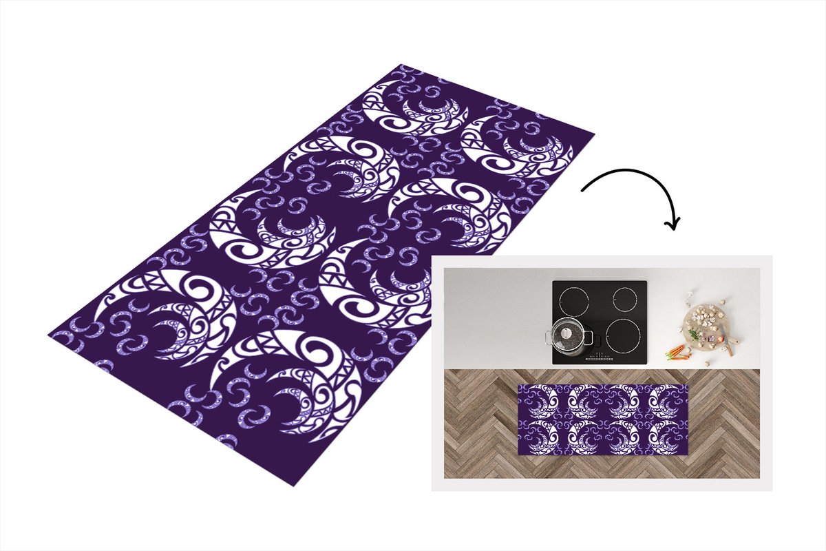 KitchenYeah Keukenloper - Loper keuken - Maan - Patronen - Nacht - 120x50 cm - Keukenloper vinyl Multicolor