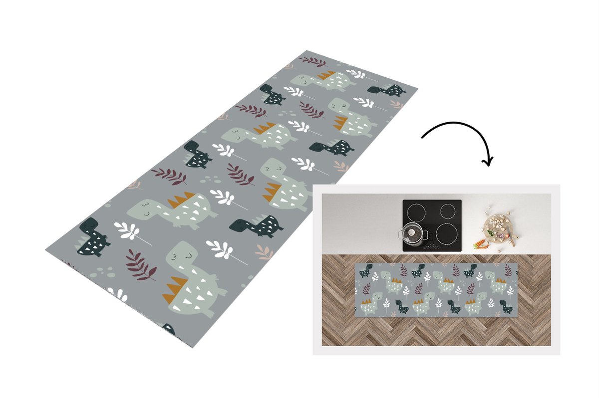 KitchenYeah Keukenloper - Loper keuken - Patronen - Jongens - Kinderen - Dinosaurus - Keukenloper vinyl multicolor, foto 7
