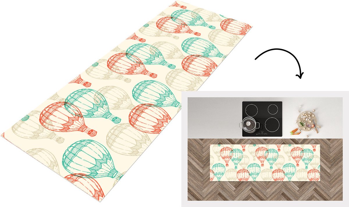 KitchenYeah Keukenloper - Loper keuken - Vintage - Luchtballon - Kind - Design - 180x60 cm - Keukenloper vinyl Multicolor