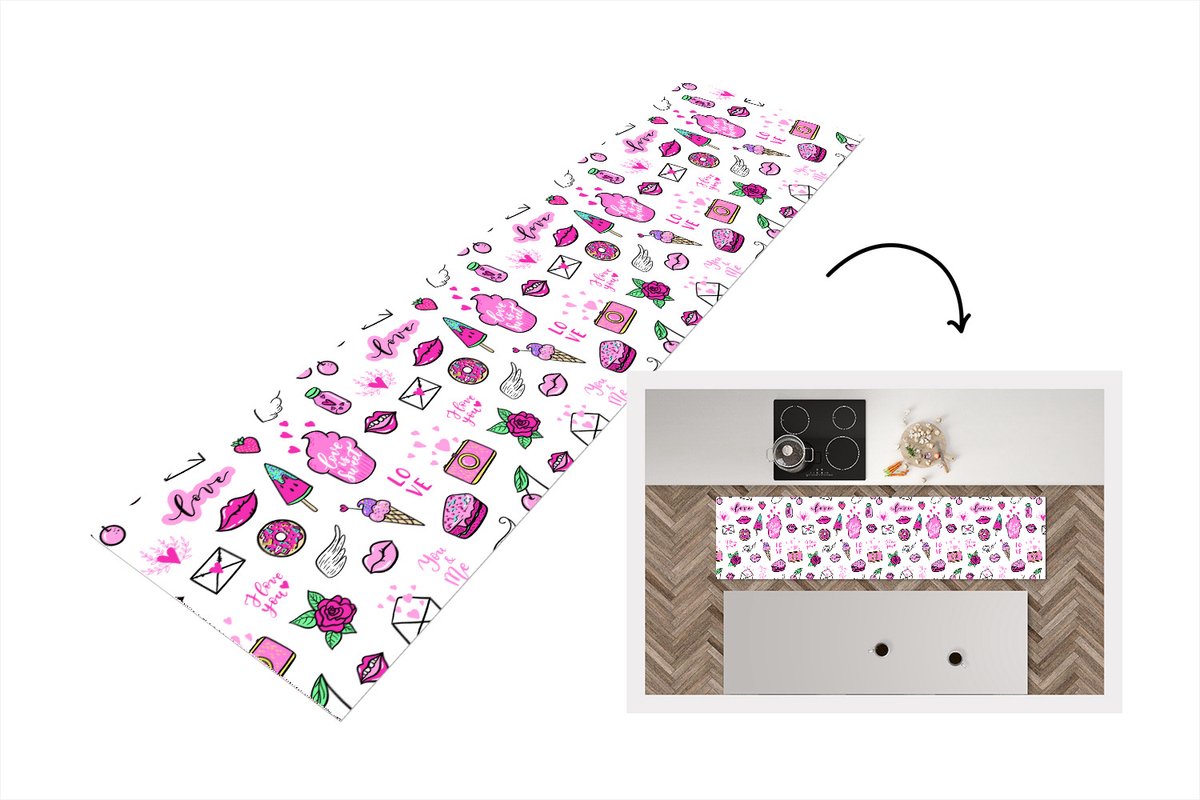 KitchenYeah Keukenloper - Loper keuken - Meiden - Liefde - IJs - Patronen - 240x60 cm - Keukenloper vinyl Multicolor