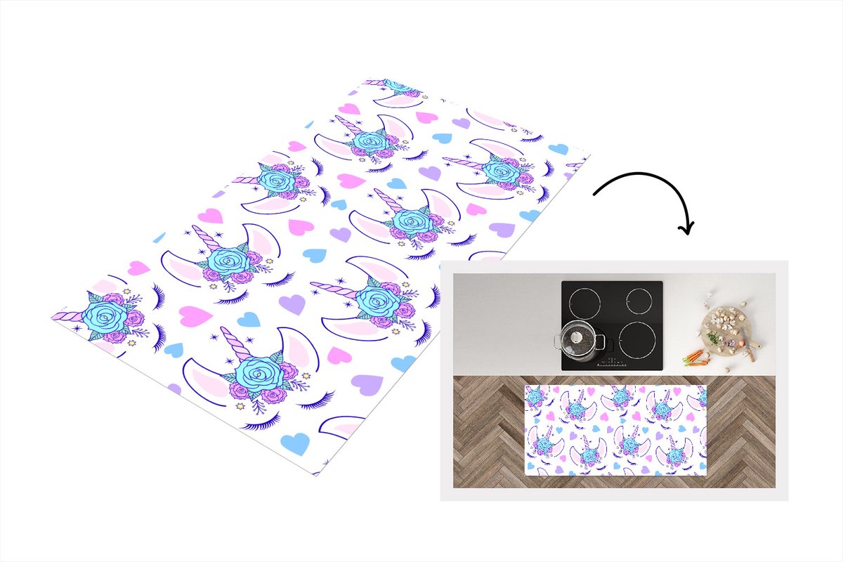 KitchenYeah Keukenloper - Loper keuken - Meiden - Unicorn - Bloemen - Patronen - 120x60 cm - Keukenloper vinyl Multicolor