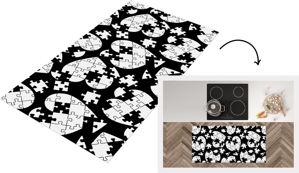 KitchenYeah Keukenloper - Loper keuken - Meiden - Puzzel - Hart - Patronen - 120x60 cm - Keukenloper vinyl Multicolor