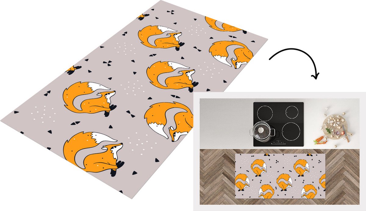 KitchenYeah Keukenloper - Loper keuken - Meiden - Vos - Dieren - Patronen - 120x60 cm - Keukenloper vinyl Multicolor