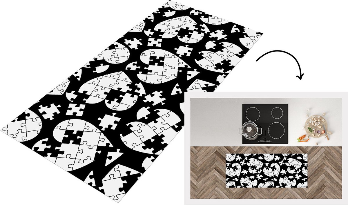 KitchenYeah Keukenloper - Loper keuken - Meiden - Puzzel - Hart - Patronen - 120x50 cm - Keukenloper vinyl Multicolor