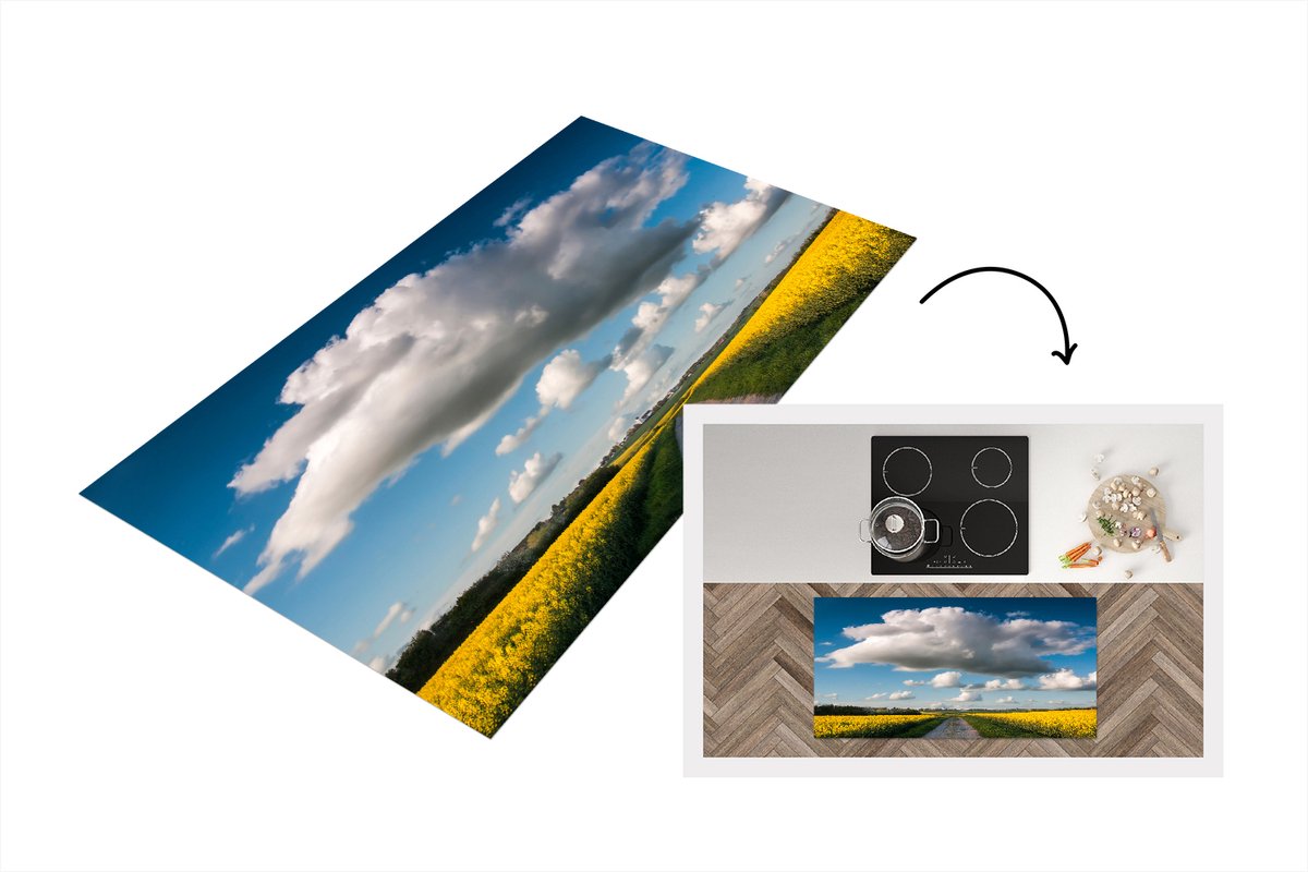 KitchenYeah Keukenloper - Loper keuken - Wolken boven een geel veld - 120x60 cm - Keukenloper vinyl Multicolor