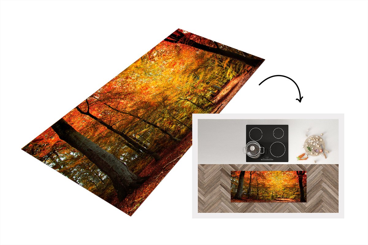 KitchenYeah Keukenloper - Loper keuken - Een oranje beukenbos - 120x50 cm - Keukenloper vinyl Multicolor