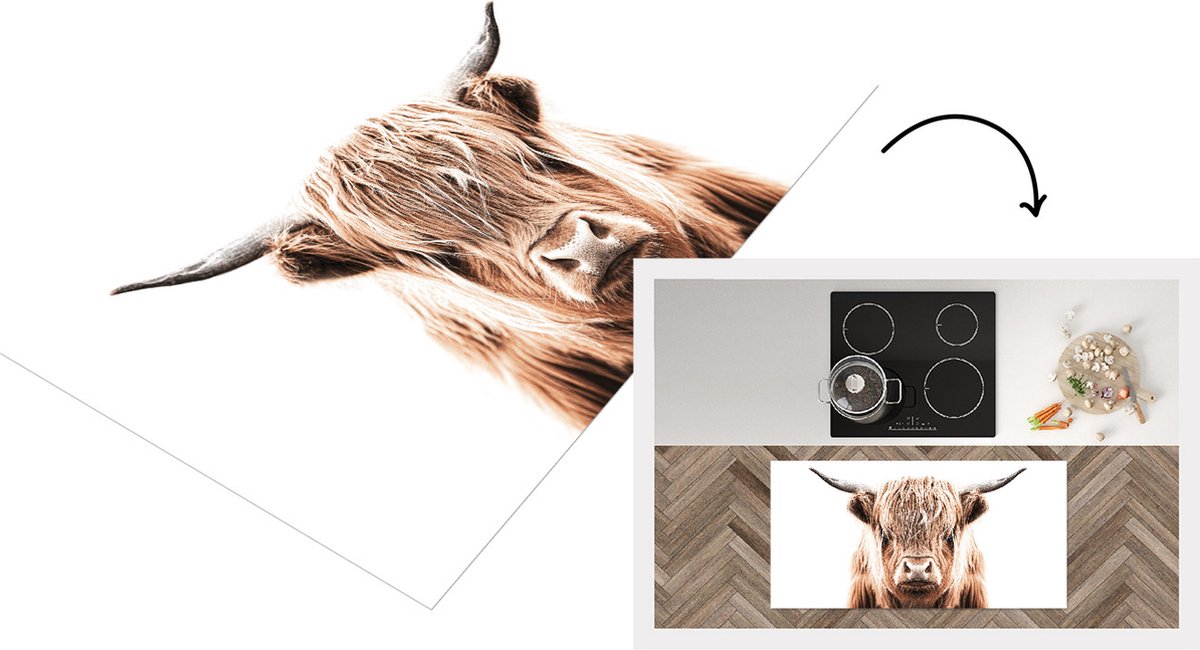 KitchenYeah Keukenloper - Loper keuken - Schotse hooglander - Koe - Dieren - 120x60 cm - Keukenloper vinyl Multicolor