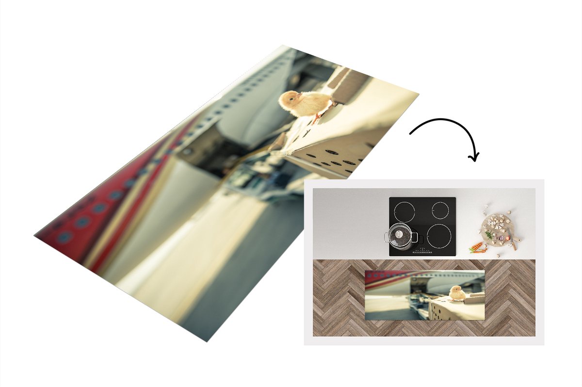 KitchenYeah Keukenloper - Loper keuken - Kuiken - Kip - Vliegtuig - Keukenloper vinyl Multicolor